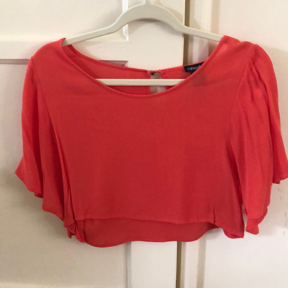 Coral salmon color wide neck crop top
